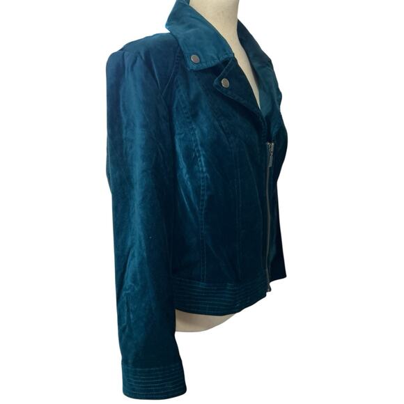 Chicos Women’s Velvet Moto Jacket Jewel Tone Teal Size Large (2) Dark Boho Edgy - Picture 5 of 9
